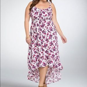 FLORAL RUFFLE CHALLIS MAXI DRESS